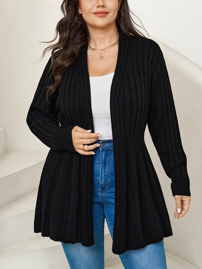 Comfylo Plus Solid Open Front Cardigan