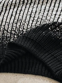 Anewsta Colorblock Flounce Sleeve Sweater - Black - View 8