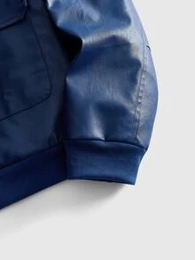 ROMWE MEN Street Life Men Flap Pocket PU Leather Jacket - Blue - View 4