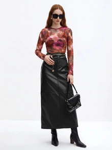 BizChic Pink Floral Mesh Top Without Bra Night Out Party Autumn Sexy - Orange - View 8