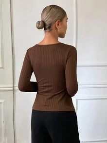 DAZY Solid Ring Linked Wrap Tee Fall Vacation - Brown - View 2