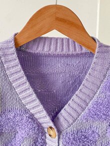 Cardigan con botones delanteros y estampado gráfico para niña - Morado - Ver 3