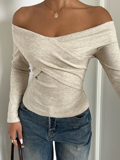 Aloruh Off Shoulder Wrap Cross Tee