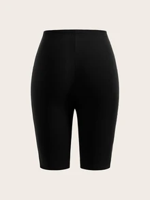 SHEIN Essnce 大尺碼 3 件組純色與豹紋單車短褲 - 彩色 - 查看 7