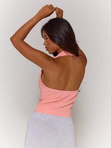 MUSERA Square Neckline Halterneck Crop Top With Fitted Seam Summer Girly Everyday Loungwear Going Out Coral Pink Casual - Pink - View 4