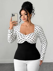 Elenzga Kaos Ukuran Besar Musim Gugur - Hitam dan Putih - View 6