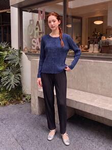 Zaforene Women Blouses Shirts Office Navy Blue Autumn Minimalist - Blue - View 4