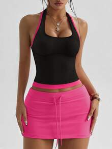 SHEIN Sweetro FeatherFit™-Cool 對比飾邊運動掛脖上衣 - 黑色 - 查看 4