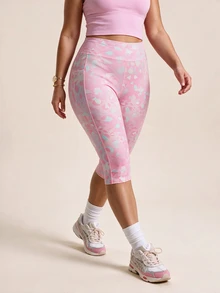 SHEIN Sports 大尺碼豹紋寬腰帶七分運動緊身褲 - 彩色 - 查看 1