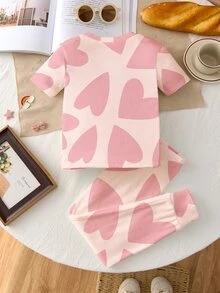 Tween Girl 1pc Heart & Floral Print Sleep Top & 1pc Sleep Pants - Multicolor - View 6