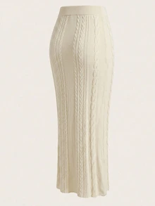 SHEIN PariChic Solid Cable Knit Skirt Brunch Beige Autumn Casual Brunch - White - View 3
