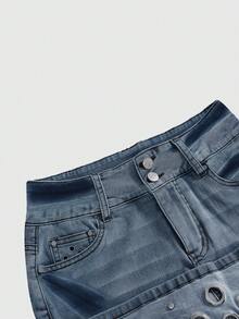 ROMWE J-Fashion Women Denim Skirts - Dark Wash - View 4