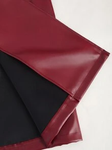 Sweetra Double Breasted Belted PU Leather Trench Coat - Red - View 5