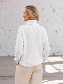 Faunlyn Cardigan Model Bahu Jatuh dengan Kancing Depan, Pakaian Musim Gugur untuk Wanita, Busana Musim Dingin untuk Wanita, Sweater Musim Gugur dan Musim Dingin untuk Wanita - Putih - View 2