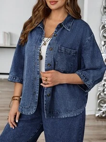 EMERY ROSE EMERY ROSE Tops Denim de talla grande - Azul lavado oscuro - Ver 6