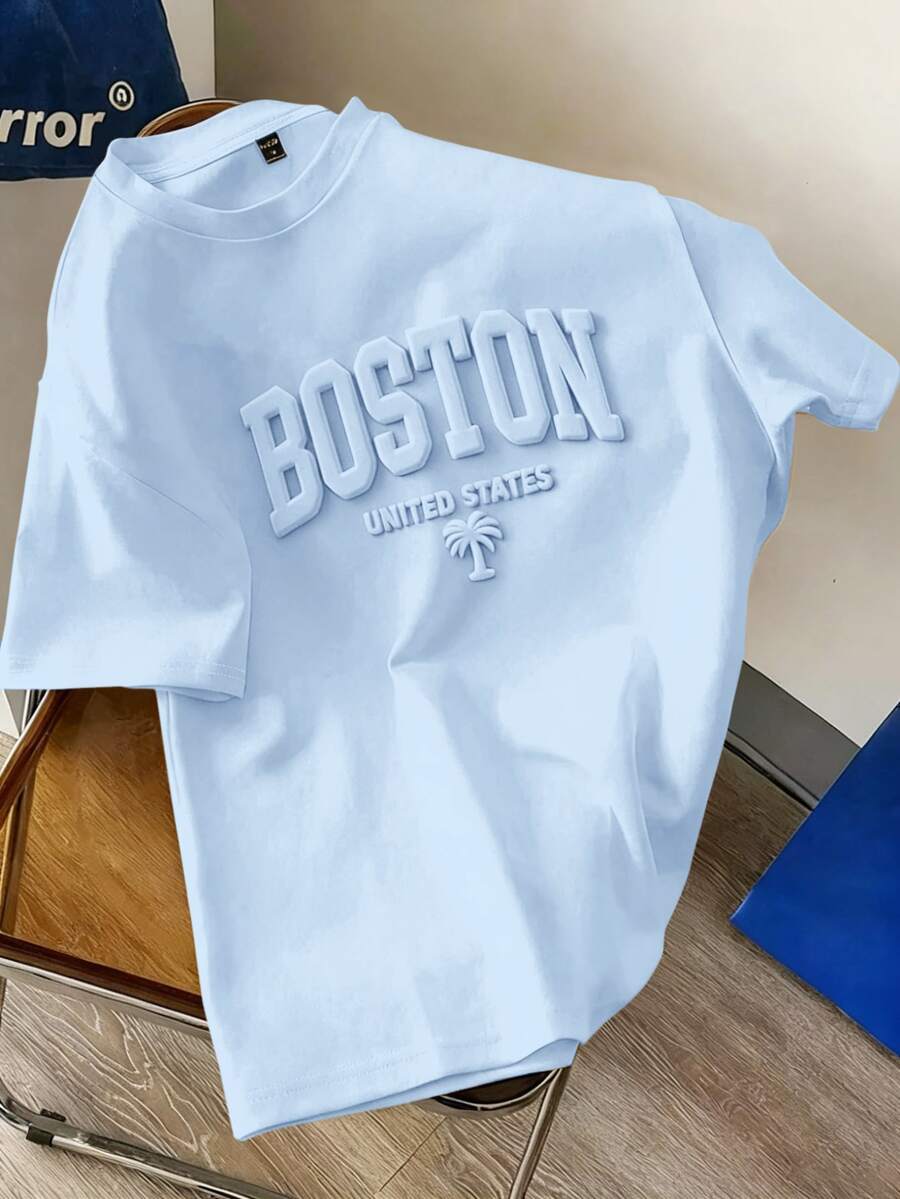 Daypath Plus Letter Embossed Short Sleeve Tee - Blue - View 1