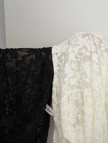 Solflare Plus Open Front Sheer Lace Crop Jacket Without Cami Top Fall - Black and White - View 9