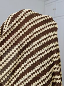SHEIN EZwear 大尺碼對比條紋抽繩腰寬腿褲 - 彩色 - 查看 6