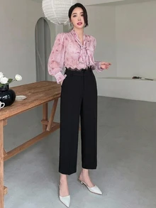 DAZY Solid Slant Pocket Straight Leg Pants - Black - View 3