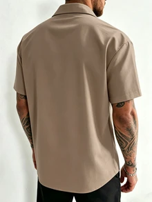 Airaco Men Solid Button Up Shirt - Khaki - View 2