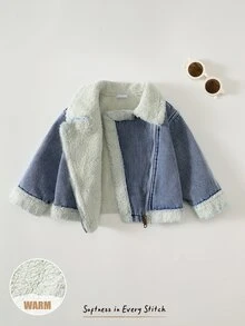 Cozy Pixies 女嬰泰迪絨內裡拉鍊機車夾克 - 藍色 - 查看 8