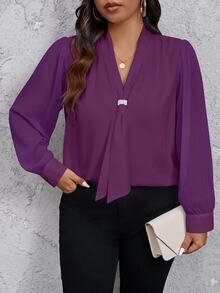 SHEIN Privé Blusas Talla Grande Otoño - Morado - Ver 8