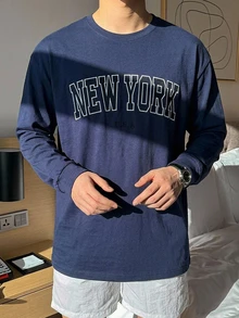 DAZY Men Letter Graphic Drop Shoulder Tee - Navy Blue - View 7