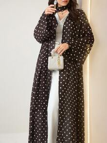Al Najma Plus Polka Dot Print Open Front Abaya - Brown - View 3