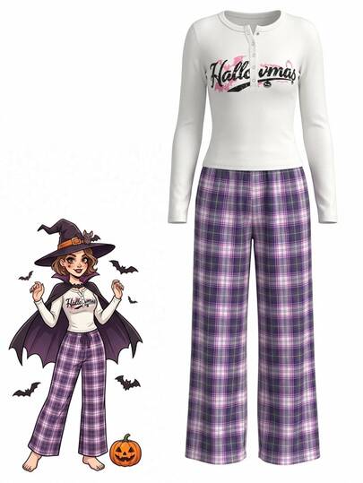 DAZY Letter Graphic Tee & Plaid Pants PJ Set