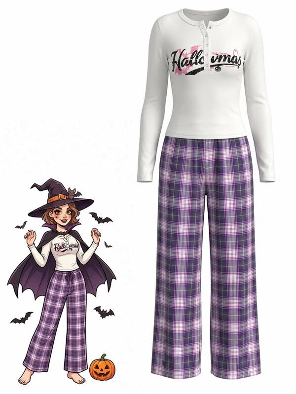 DAZY Letter Graphic Tee & Plaid Pants PJ Set