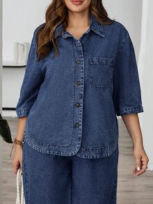 EMERY ROSE EMERY ROSE Tops Denim de talla grande - Azul lavado oscuro - Ver 7
