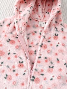 女嬰碎花印花連帽法蘭絨連身衣 - 粉色 - 查看 3