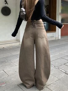 DAZY Women Washed Wide Leg Jeans Fall - Khaki - View 2