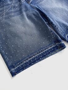 ROMWE Grunge Punk Shorts de mezclilla con detalle de strass lavados talla grande - Azul - Ver 4