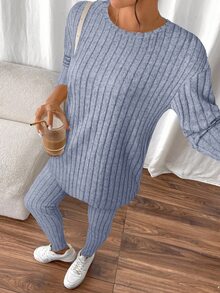 SHEIN Frenchy 女士兩件套 - 霧霾藍 - 查看 6