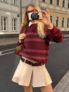 SHEIN EZwear 女士毛衣 - 酒紅色 - 查看 7