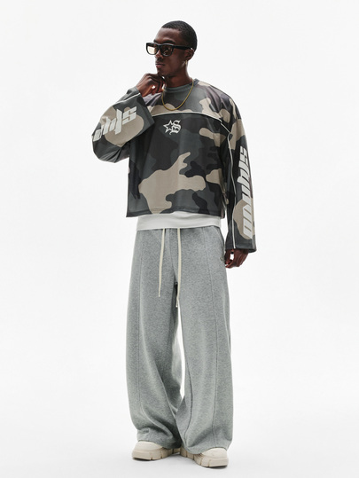 STYNVO Men Camo Graphic Long Sleeve T-Shirt, Oversized Streetwear Crew Neck Crop Top, Y2K Hip Hop Tee