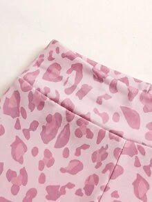 SHEIN 女童 1件豹紋對比滾邊夾克外套 & 1件喇叭褲 - 粉色 - 查看 3