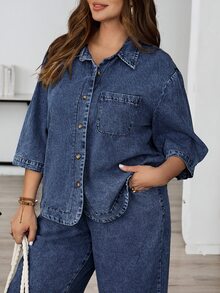 EMERY ROSE EMERY ROSE Tops Denim de talla grande - Azul lavado oscuro - Ver 8