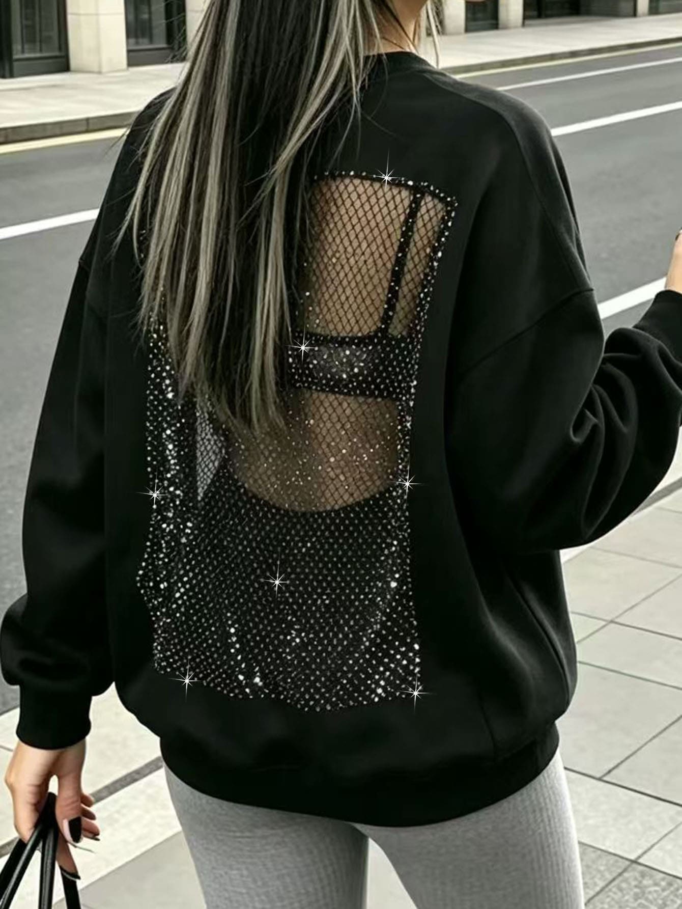Rovax Rhinestone Detail Drop Shoulder Sweatshirt
