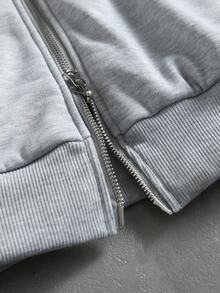 ROMWE MEN Street Life Men Plaid Zip Up Hooded Jacket - Grey - View 5