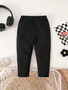 SHEIN 5件裝女嬰卡通刺繡長褲 - 黑色 - 查看 5