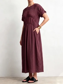 Linhara CURVE Vestido de talla grande con detalle fruncido de unicolor - Rojo violeta - Ver 7