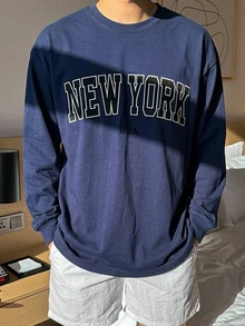 DAZY Men Letter Graphic Drop Shoulder Tee - Navy Blue - View 6