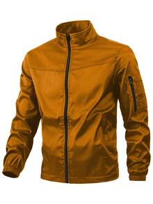 Manfinity Homme Men Zip Up Stand Collar Jacket - Brown - View 1