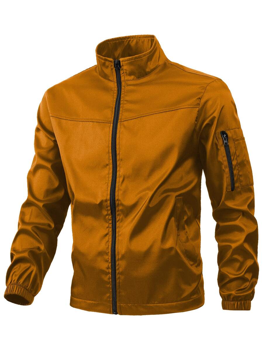 Manfinity Homme Men Zip Up Stand Collar Jacket - Brown - View 1