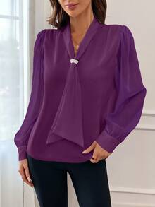 SHEIN Privé Blusas Talla Grande Otoño - Morado - Ver 9