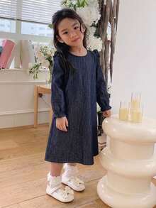 Dazy Kids Young Girl Ruffle Trim Flounce Sleeve Dress - Blue - View 4