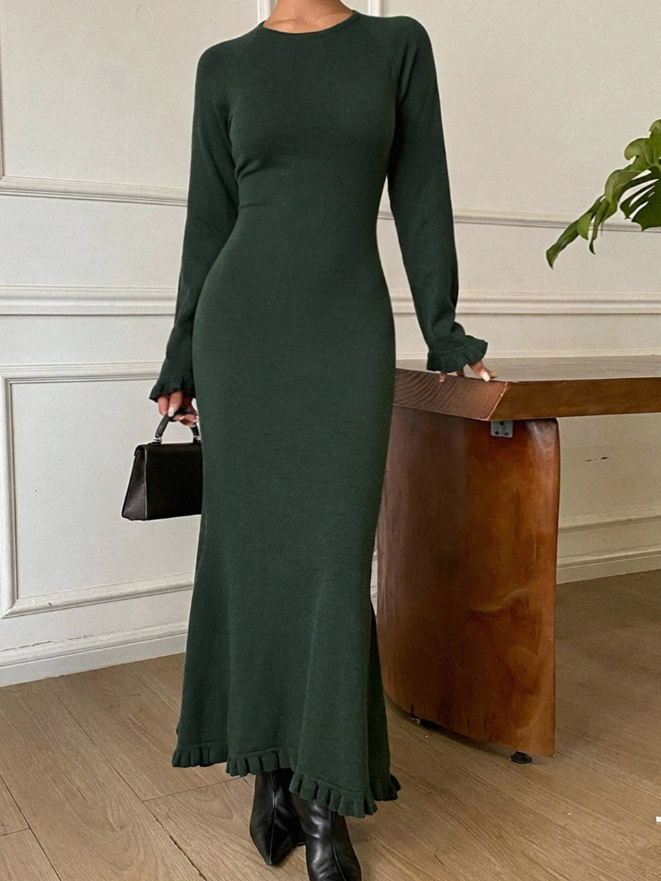 Tie Backless Ruffle Mermaid Hem Sweater Dress Fall
