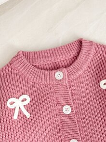 Cozy Pixies Baby Girl Bow Front Button Placket Cardigan - Pink - View 3